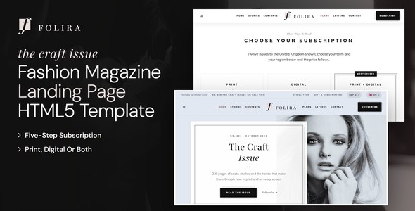 Folira – Fashion Magazine Subscription Landing Page HTML5 Template