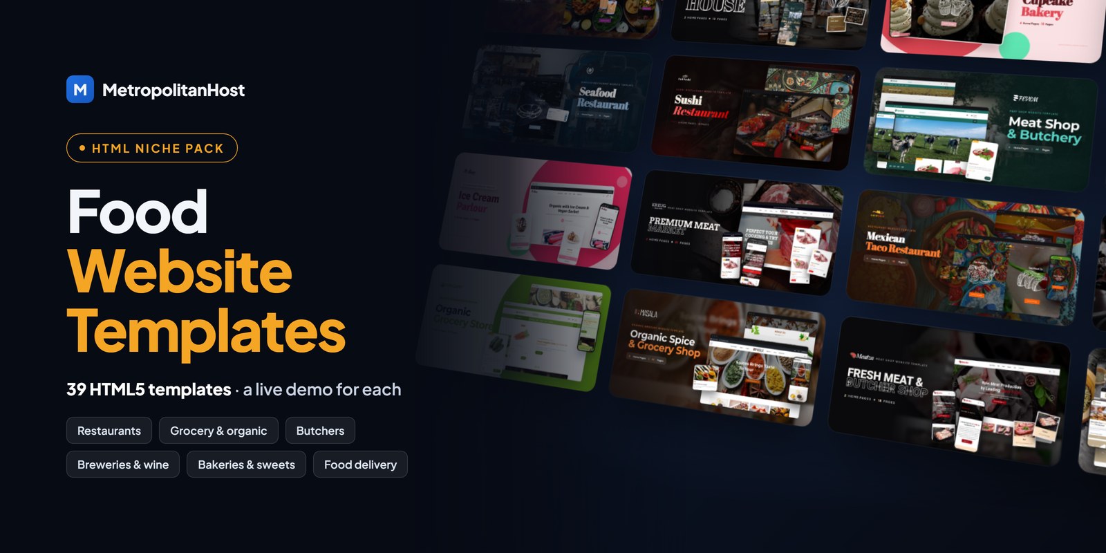 Food Website Templates — HTML Niche Pack (39 Templates)