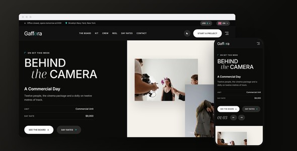 Gaffora – Film Crew & Production Landing Page HTML5 Template