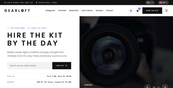 Gearloft – Camera & Lighting Hire Landing Page HTML5 Template