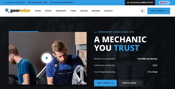 Gearwise – Car Repair Quote Landing Page HTML5 Template