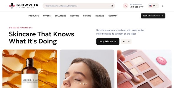 Glowveta – Skincare & Beauty Landing Page HTML5 Template