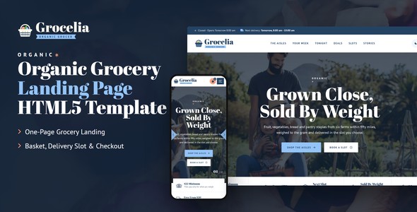 Grocelia – Organic Grocery Delivery Landing Page HTML5 Template