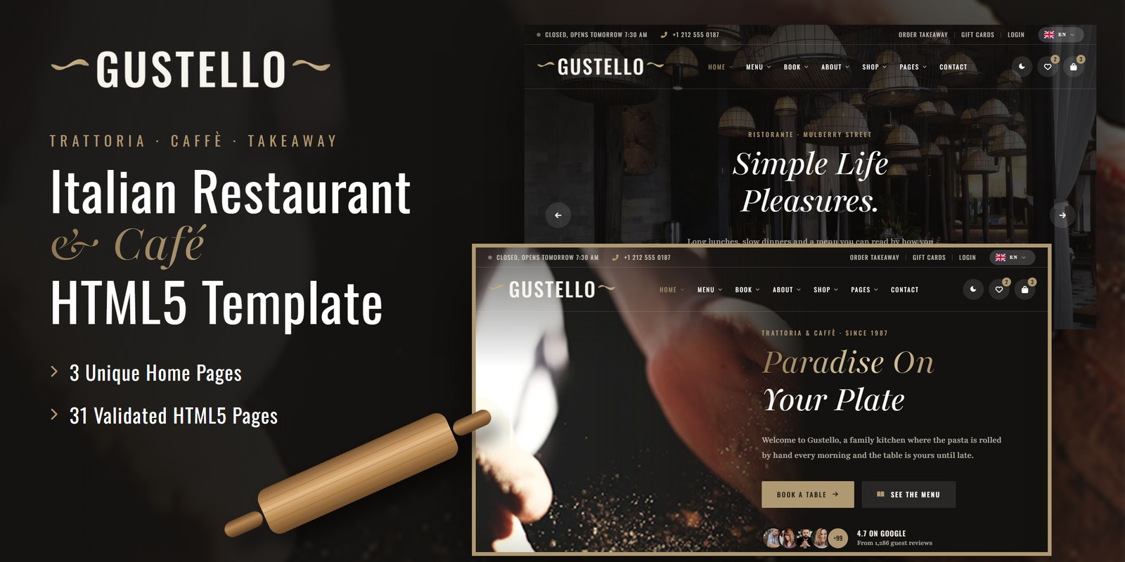Gustello — Italian Cafe Angular Website Template preview