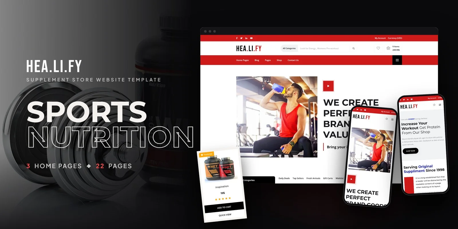 Healify — Sports Nutrition Store Vue.js Website Template preview