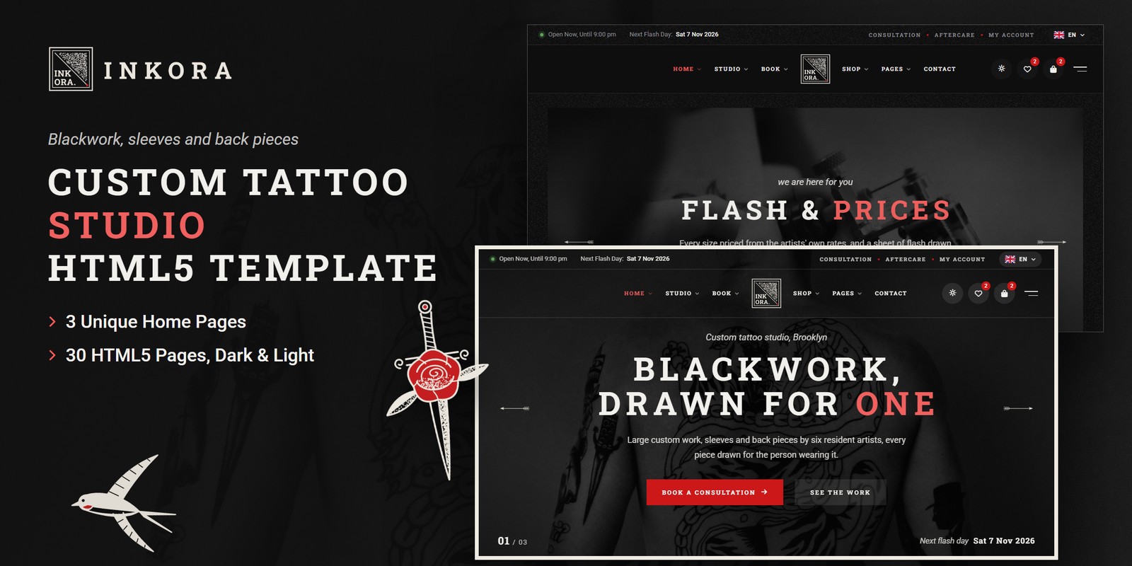 Tattoo Shop Website Design – Inkora AI Smart Website preview