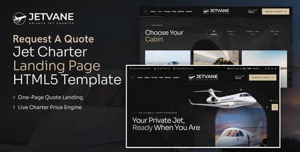 Jetvane – Private Jet Charter Landing Page HTML5 Template