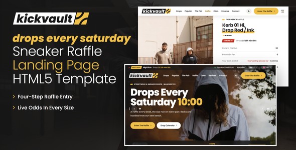 Kickvault – Sneaker Raffle Landing Page HTML5 Template