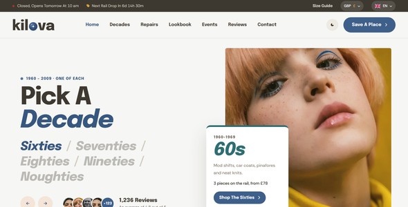 Kilova – Vintage Shop Events Landing Page HTML5 Template