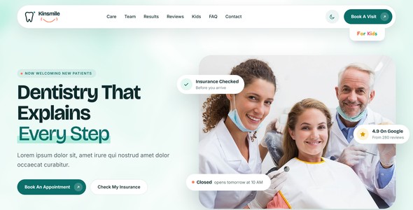 Kinsmile – Family Dentist Landing Page HTML5 Template