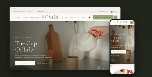 Kissaro – Tea Ceremony Booking Landing Page HTML5 Template