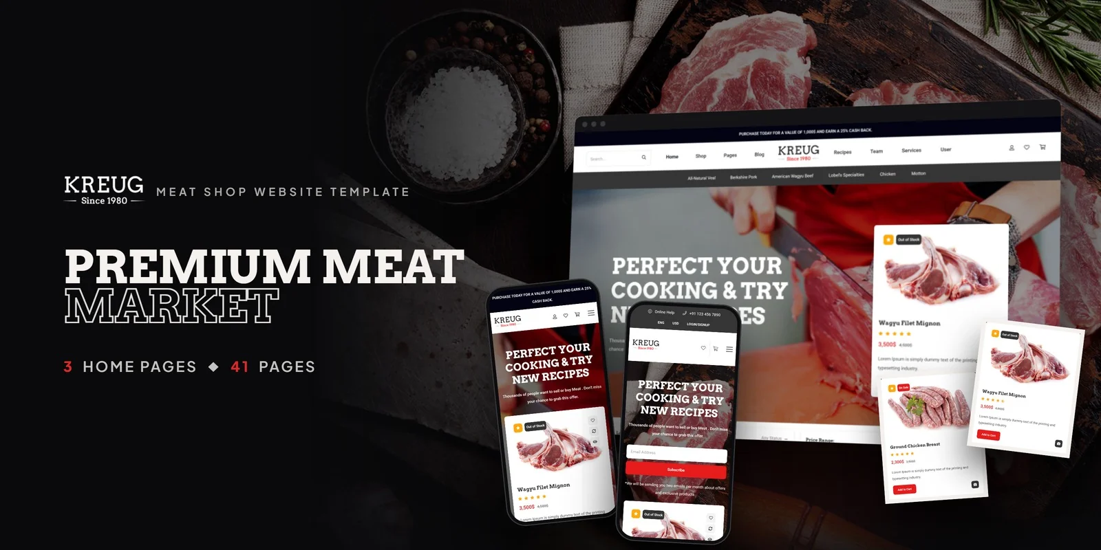 Kreug — Butchery Store Vue.js Website Template preview