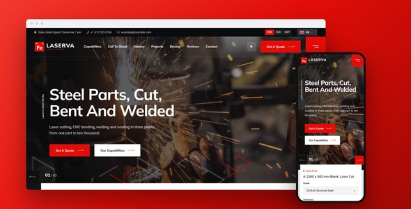 Laserva – Metal Fabrication Quote Landing Page HTML5 Template