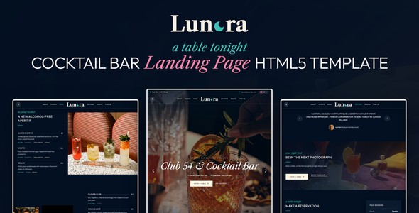 Lunora – Cocktail Bar Landing Page HTML5 Template