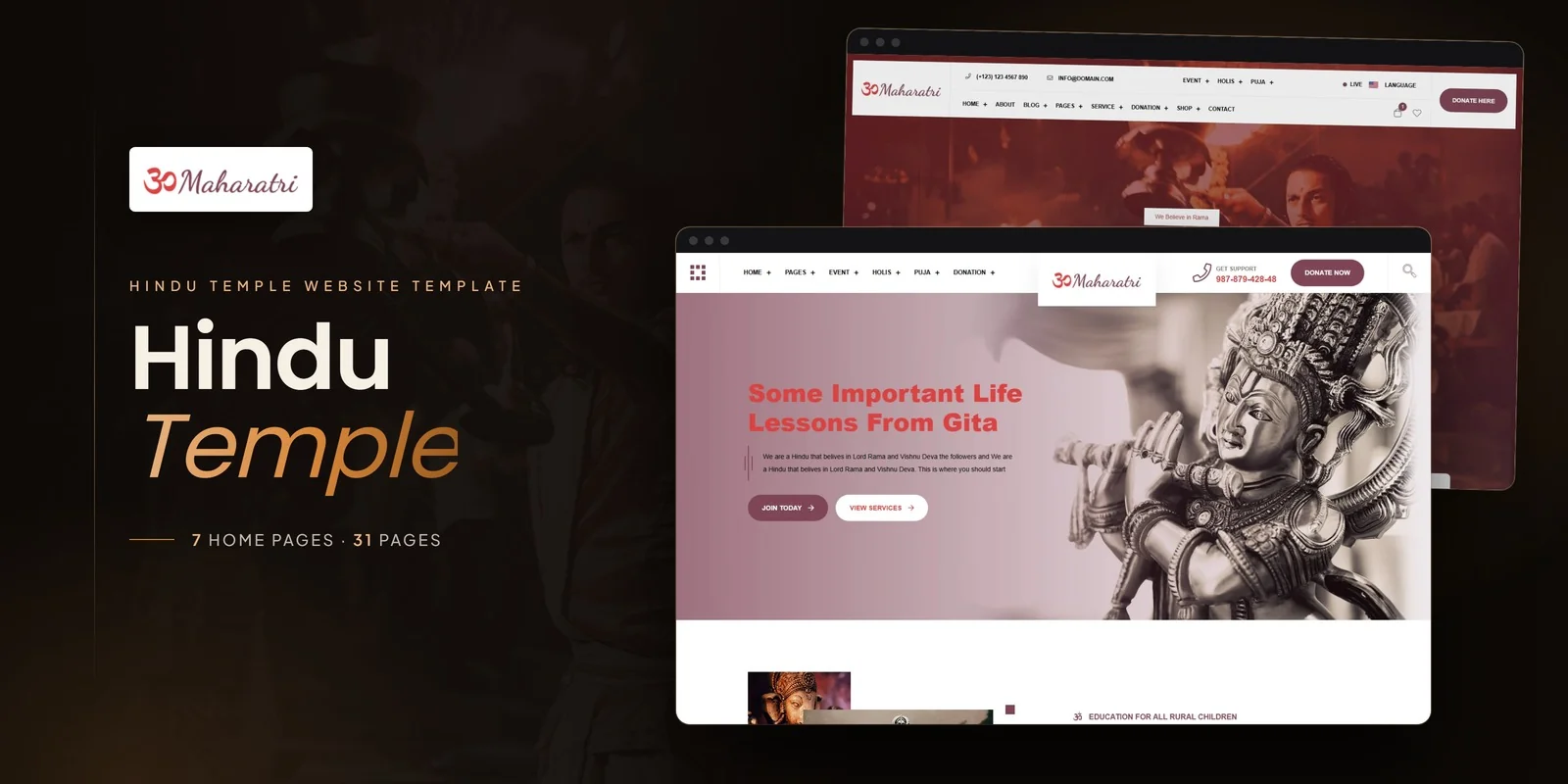 Maharatri — Hindu Temple PSD Template preview
