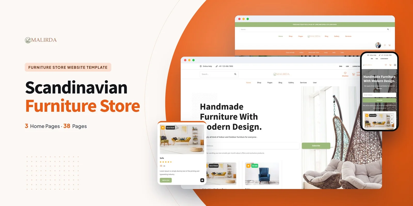 Malirda — Furniture Showroom React JS Website Template preview