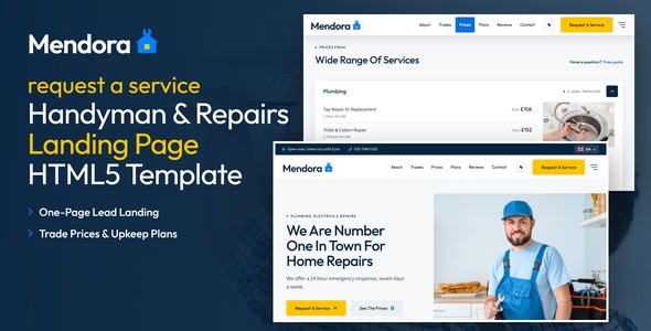 Mendora – Handyman & Home Repairs Landing Page HTML5 Template
