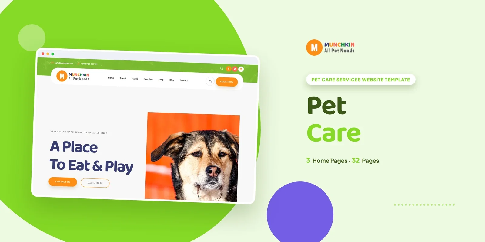 Munchkin — Pet Care Services Website Template preview