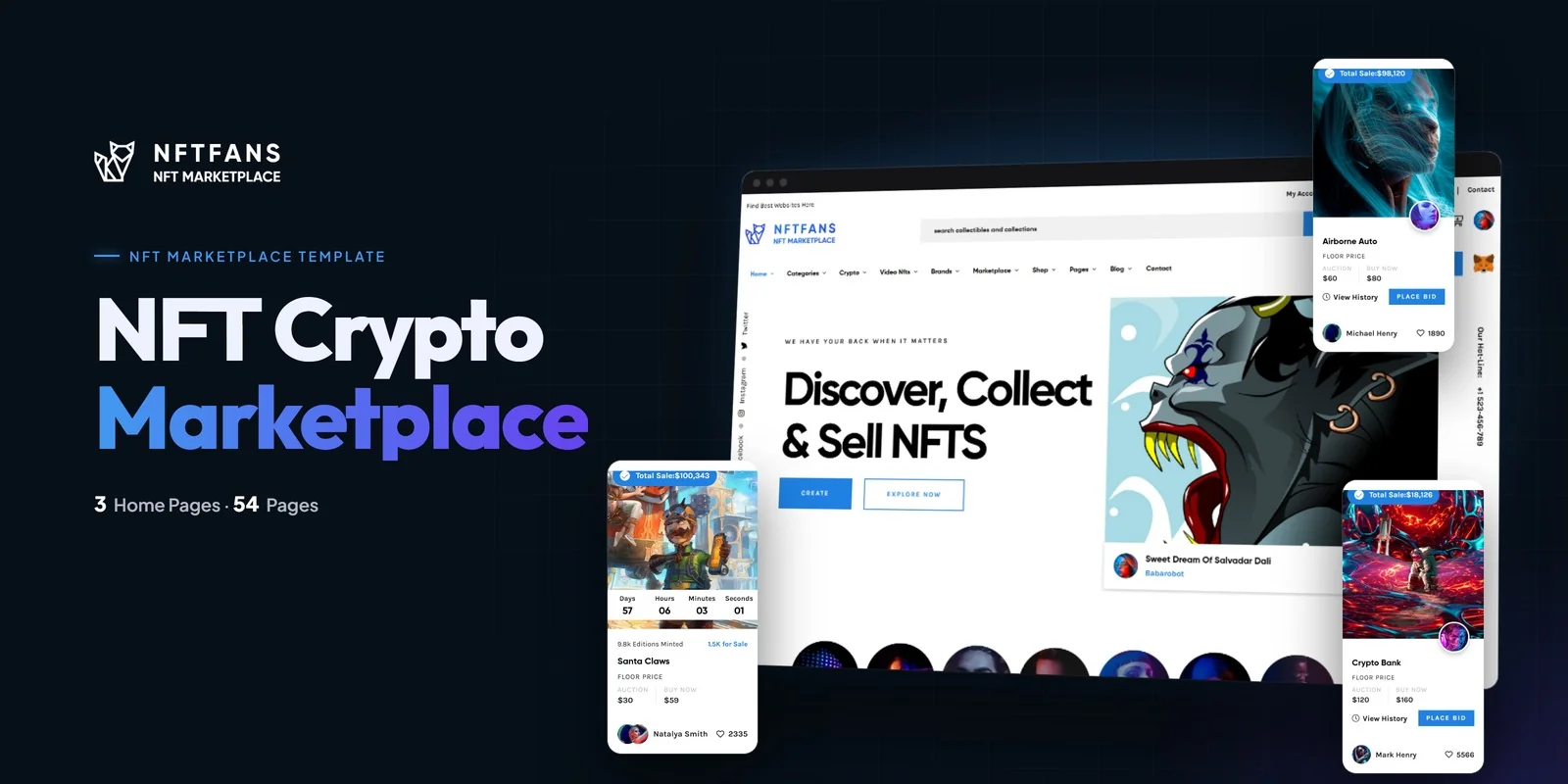 Nftfans — Crypto NFT React JS Website Template preview