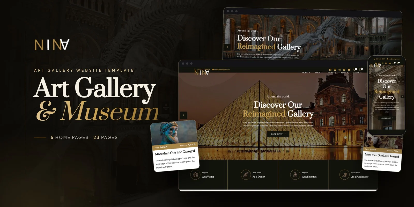 Nina — Art Gallery Developer Website Bundle preview