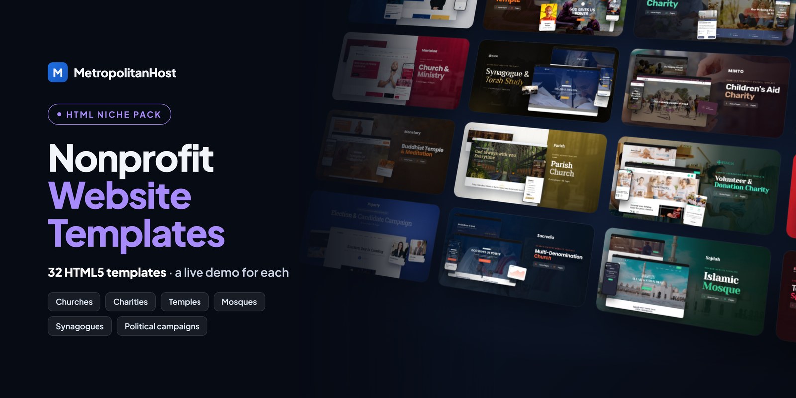 Nonprofit Website Templates — HTML Niche Pack (32 Templates)