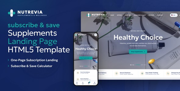 Nutrevia – Supplements Subscription Landing Page HTML5 Template