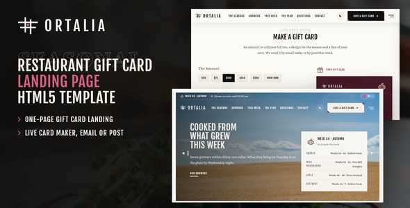 Ortalia – Restaurant Gift Card Landing Page HTML5 Template