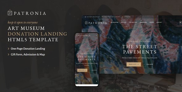 Patronia – Art Museum Donation Landing Page HTML5 Template