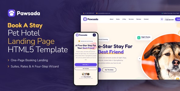 Pawsada – Pet Hotel Booking Landing Page HTML5 Template