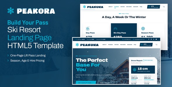 Peakora – Ski Resort Lift Pass Landing Page HTML5 Template