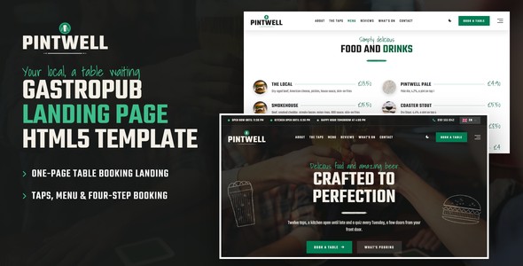 Pintwell – Gastropub Table Booking Landing Page HTML5 Template