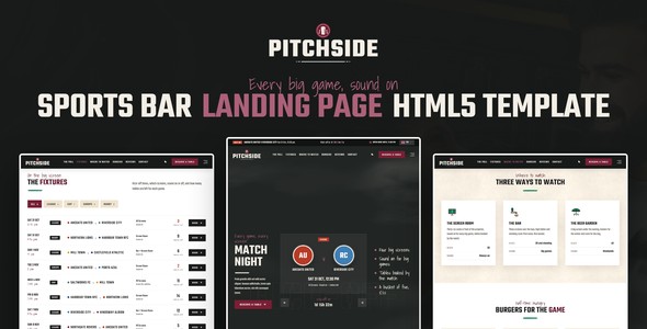 Pitchside – Sports Bar Match Night Landing Page HTML5 Template
