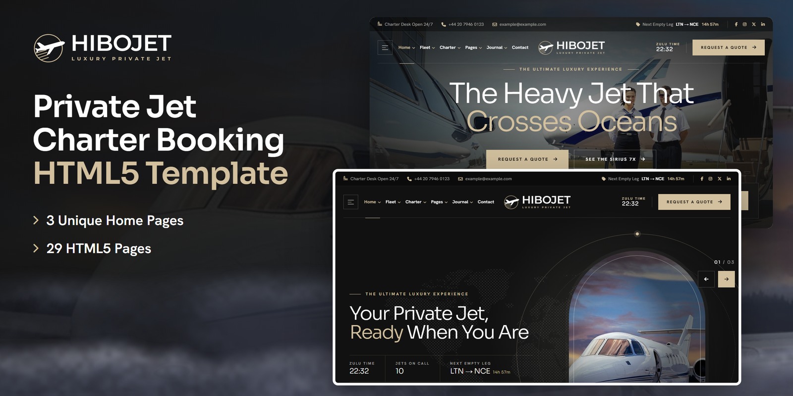 Hibojet — Private Jet Charter HTML5 Template preview