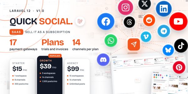 Quick Social SaaS — Sell Social Media Publishing as a Subscription (Laravel)
