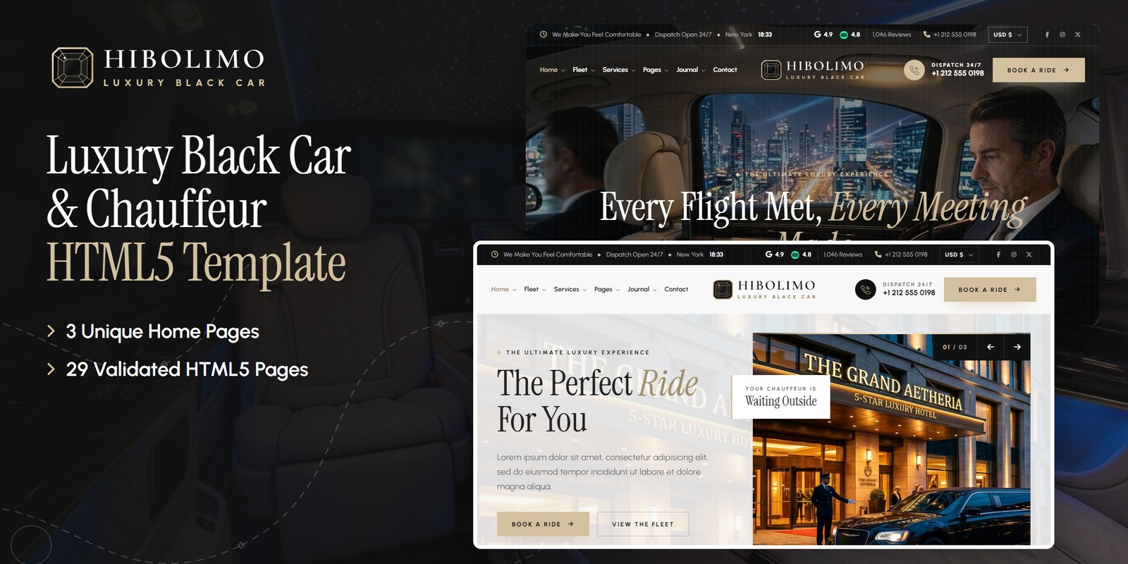 Hibolimo — Luxury Black Car & Chauffeur HTML5 Template preview