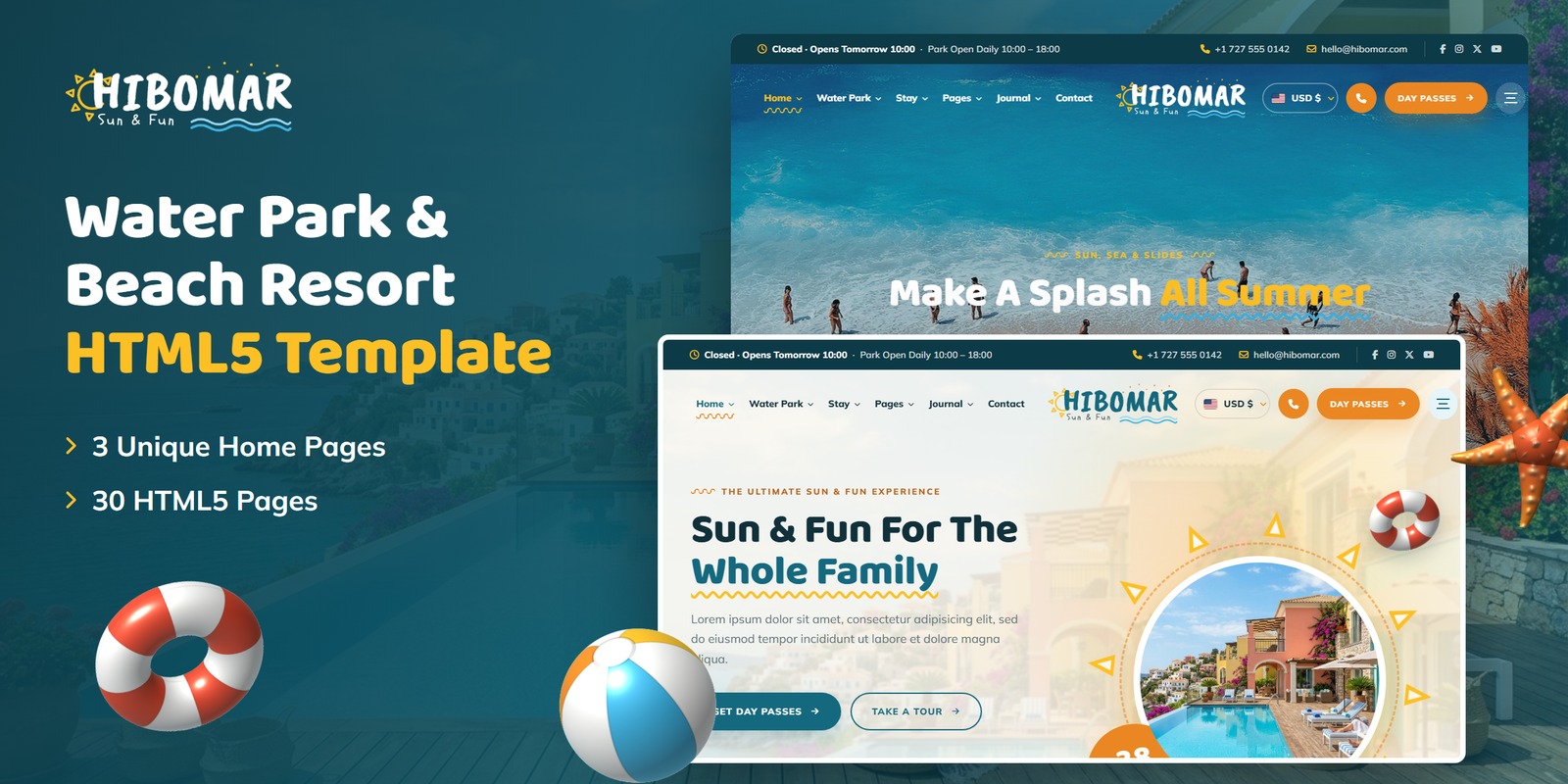 Hibomar — Water Park & Beach Resort HTML5 Template preview