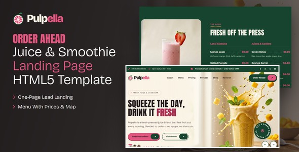 Pulpella – Juice Bar Order Ahead Landing Page HTML5 Template