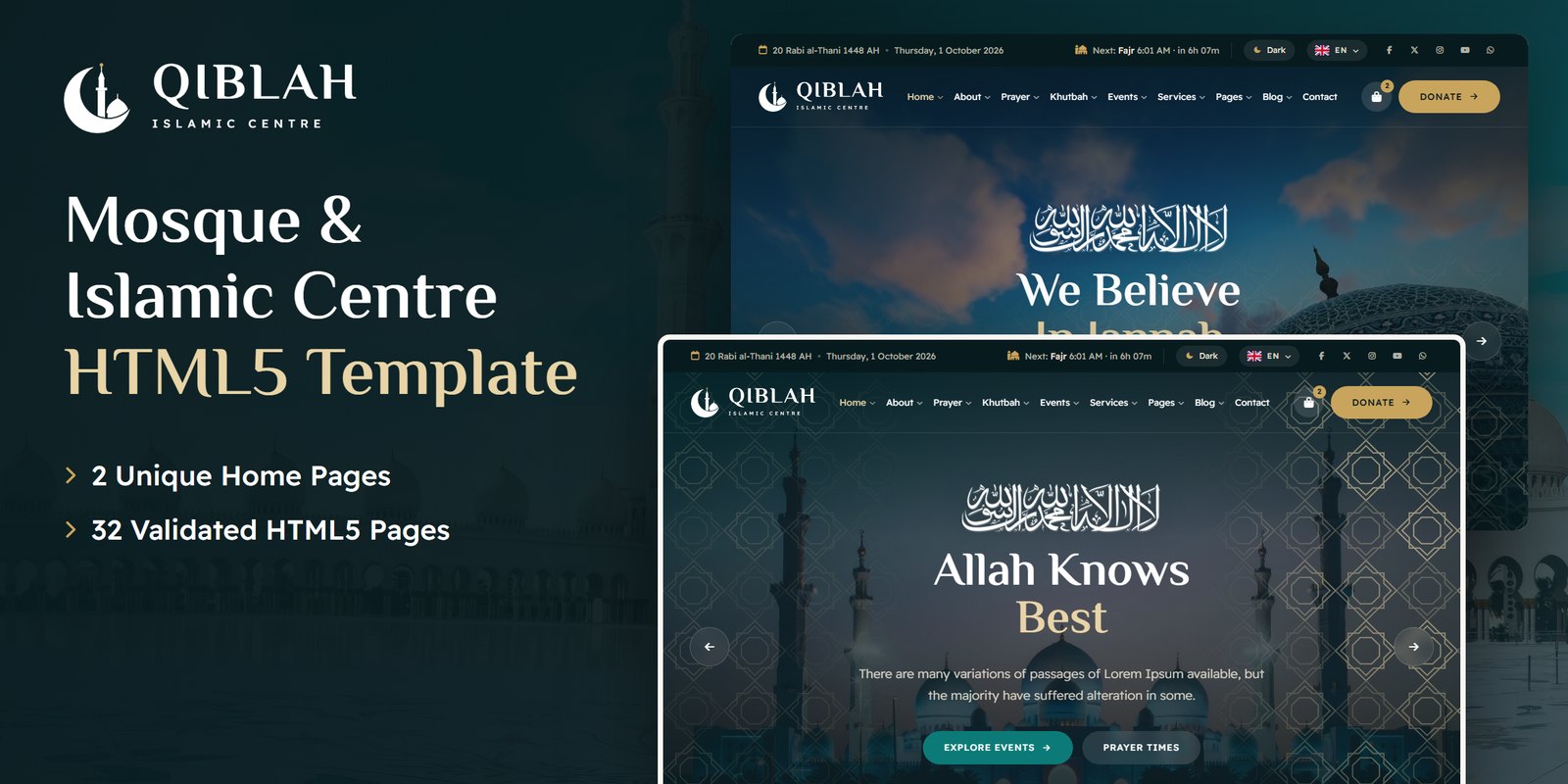 Qiblah — Mosque & Islamic Centre HTML5 Template preview