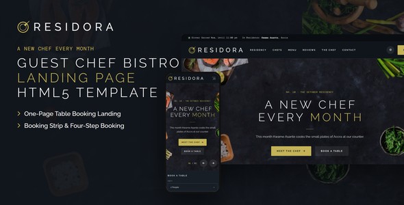 Residora – Guest Chef Bistro Landing Page HTML5 Template