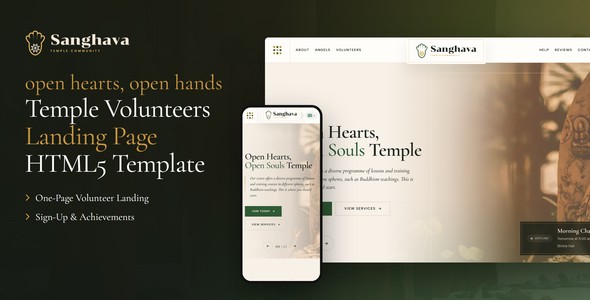 Sanghava – Temple Volunteer Landing Page HTML5 Template