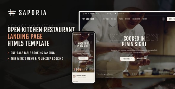 Saporia – Open Kitchen Restaurant Booking Landing Page HTML5 Template