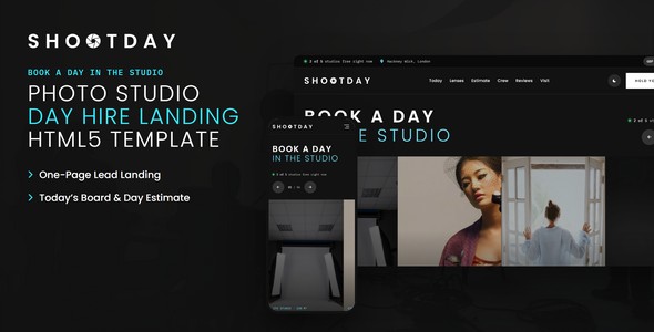 Shootday – Studio Day Hire Landing Page HTML5 Template