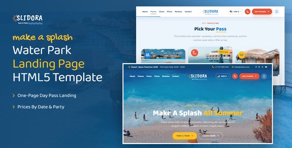 Slidora – Water Park Day Pass Landing Page HTML5 Template