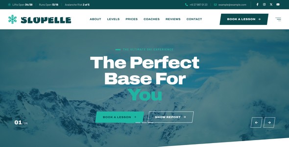 Slopelle – Ski School Landing Page HTML5 Template
