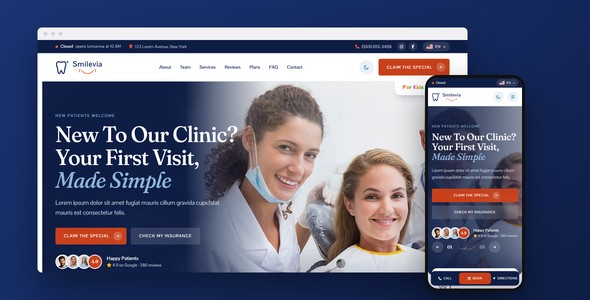 Smilevia – Dentist Landing Page HTML5 Template