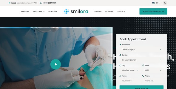 Smilora – Dental Clinic Landing Page HTML5 Template
