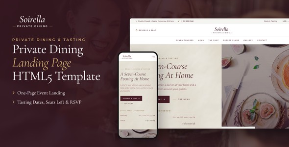 Soirella – Private Dining Landing Page HTML5 Template