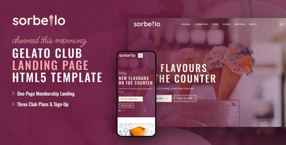 Sorbello – Gelato Club Membership Landing Page HTML5 Template