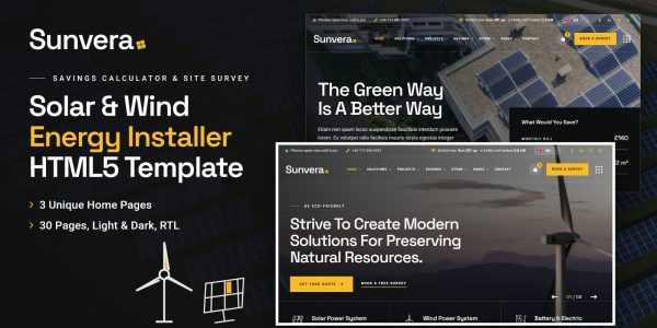 Renewable Energy Website Template – Sunvera HTML5