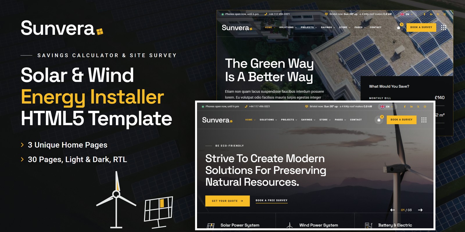 Renewable Energy Website Template – Sunvera HTML5 preview